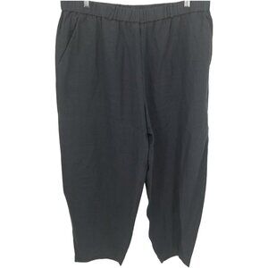 Poetry Gray 100% Linen Pull On Elastic Waist Wide Leg Pants Size 14 Lagenlook